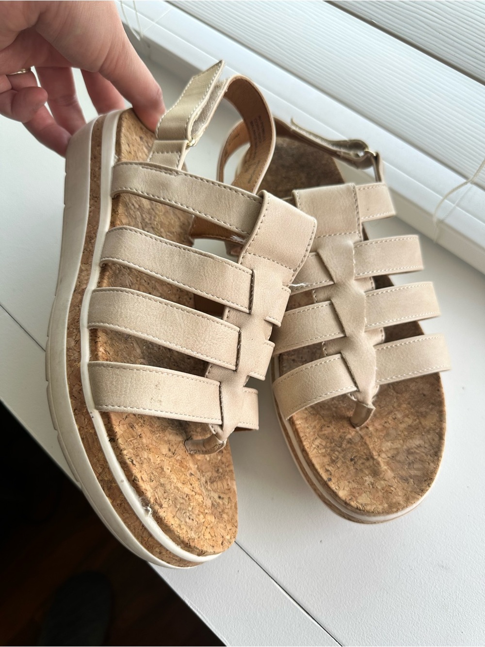 Adrienne Vittadini Neutral Beige Strappy Platform Sandals